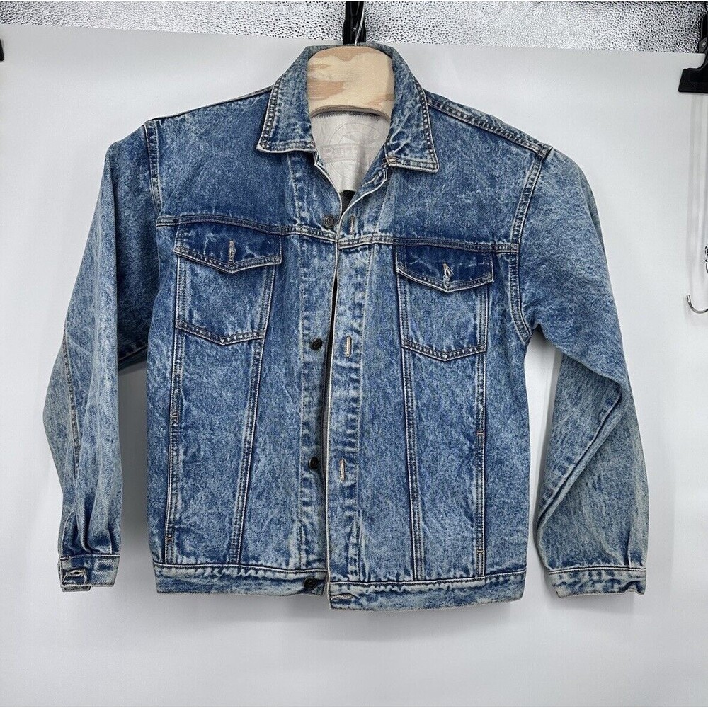 Y2K Mens Acid Wash Blue Jean Trucker Jacket Size M/L 90s Streetwear Denim unsex